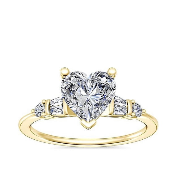 1.00 Ct Heart Cut Natural Diamond Stylish Solitaire with Accents Ring for Anniversary Solid 14K Yellow Gold Size 4