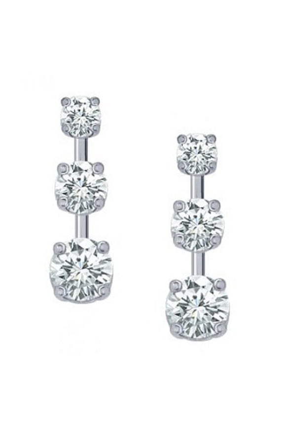 1.00 Ct Ladies Three Stone Diamond Drop Earrings
