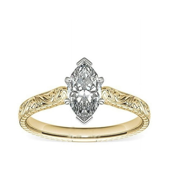 1.00 Ct Marquise Cut Genuine Diamond Solitaire Wonderful Ring for Ladies Solid 18K Yellow Gold Size 10.5