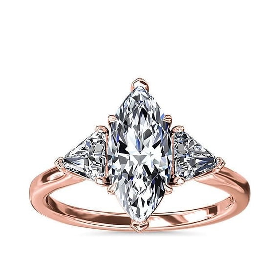 1.00 Ct Marquise Cut Genuine Diamond Three Stone Wonderful Ring for Ladies Solid 18K Rose Gold Size 10.5