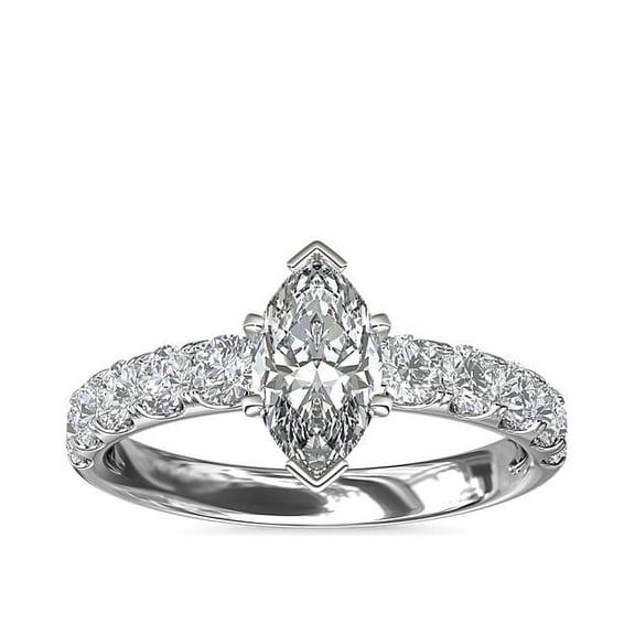 1.00 Ct Marquise Cut Natural Diamond Unique Solitaire with Accents Ring for Anniversary Solid 18K White Gold Size 4