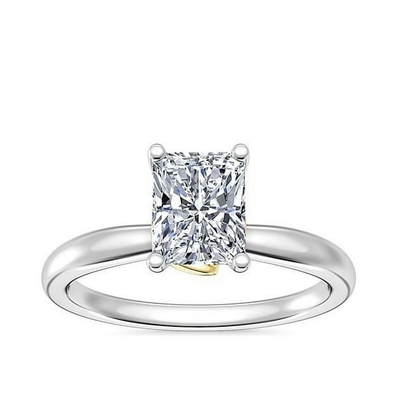 1.00 Ct New Design Solitiare Excellent Radiant Cut Genuine Diamond Ring for Engagement Solid 14K White Gold Size 7
