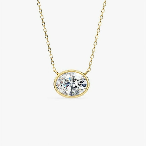 1.00 Ct Oval Cut D/VVS1 Moissanite Bezel Set Solitaire Necklace 14K Yellow Gold Plated Silver