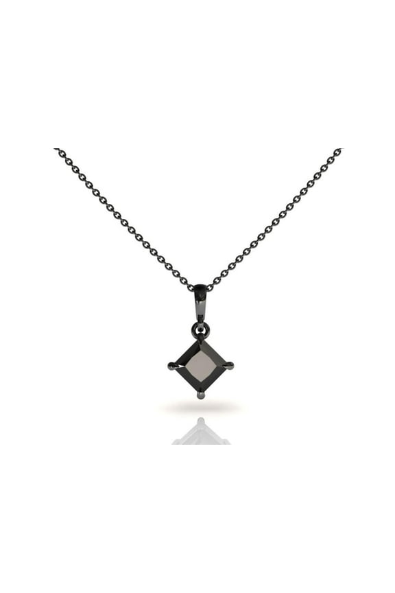 1.00 Ct Princess Cut Lab-Created Black Diamond Solitaire Necklace 18" 14K Black Gold Plated