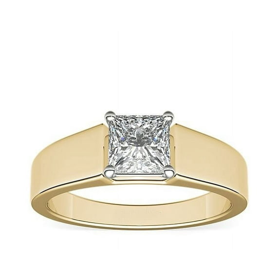 1.00 Ct Princess Cut Natural Diamond Unique Solitaire Ring for Anniversary Solid 18K Yellow Gold Size 4