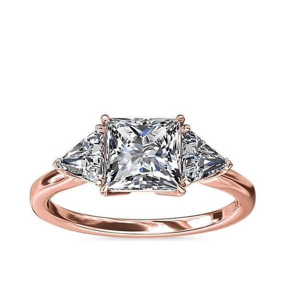 1.00 Ct Princess Cut Natural Diamond Unique Three Stone Ring for Anniversary Solid 18K Rose Gold Size 4