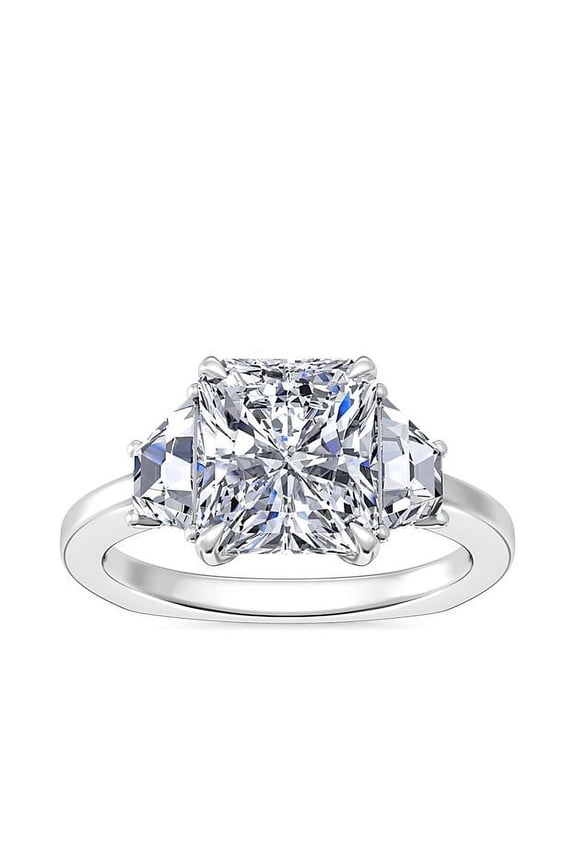 1.00 Ct Radiant Cut Natural Diamond Stylish Three Stone Ring for Anniversary Solid 950 Platinum Size 4