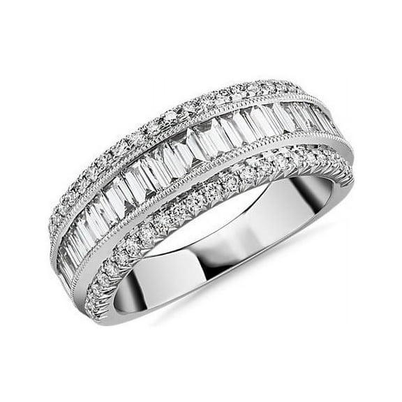 1.00 Ct Round & Baguette Cut Moissanite Eternity Band Solid 14K White Gold Size 7 by Diamond-Capitals