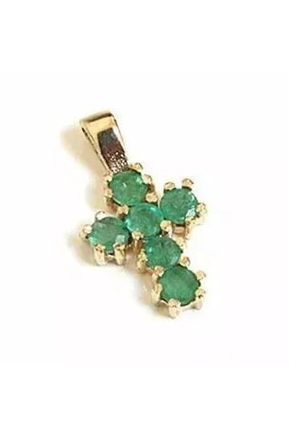 1.00 Ct Round Cut Cross Pendant Lab-Created Green Emerald 14K Yellow Gold Plated Ideal Birthday Gift No Chain
