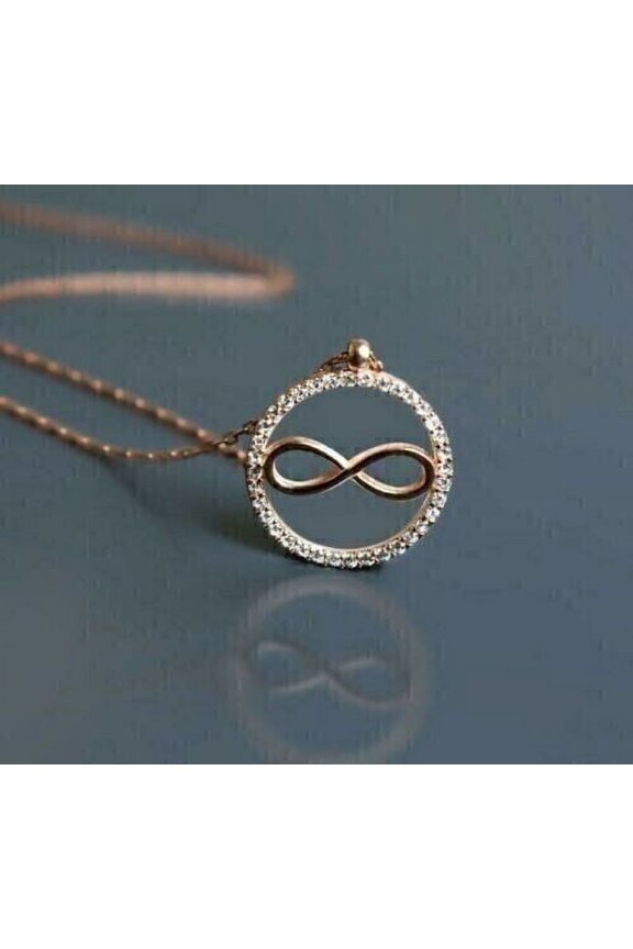 1.00 Ct Round Cut Lab Created Diamond Infinity Circle Women's Pendant 14K Rose Gold Plated 18"