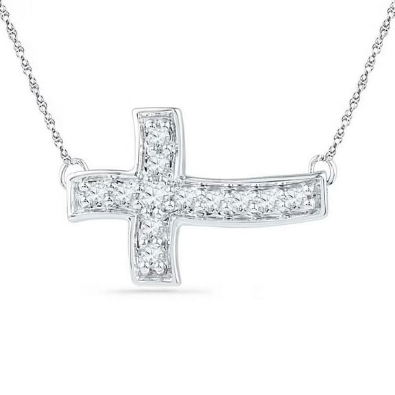 1.00 Ct Round Cut Real Diamond Wonderful Sideways Cross Necklace for Women Solid 14K White Gold With 18 inches chain