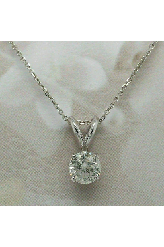 1.00 Ct Round Lab Created Diamond Solitaire Pendant Necklace 14k White Gold Plated Sterling Silver
