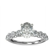 1.00 Ct Solitaire with Accents Stunning Excellent Oval Cut Genuine Diamond Ring for Engagement Solid 14K White Gold Size 7