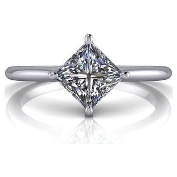 1.00 Ct Stunning Princess Cut Diamond Engagement Rings for Women Solid 18K White Gold