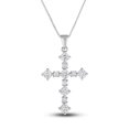 thumbnail image 1 of 1.00 Ct StunningCross Pendant Necklace in Round Natural Diamond for her in 14K White Gold With 18 inches chain, 1 of 4
