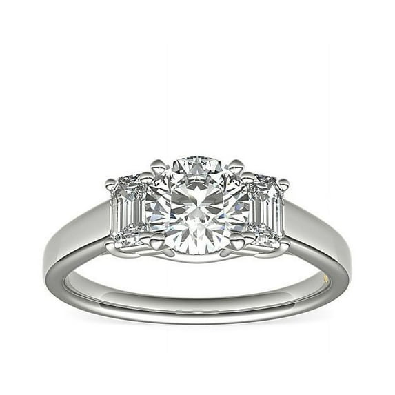 1.00 Ct VS1 Clarity Round Cut Genuine Diamond Three Stone Wonderful Ring for Bride in Solid 18K White Gold Size 10.5