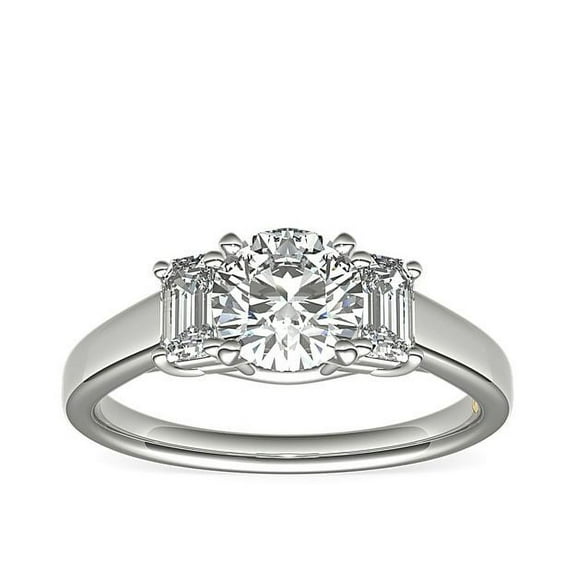 1.00 Ct Wonderful Three Stone Round Natural Diamond Engagement Ring for Women Solid 14K White Gold Size 7
