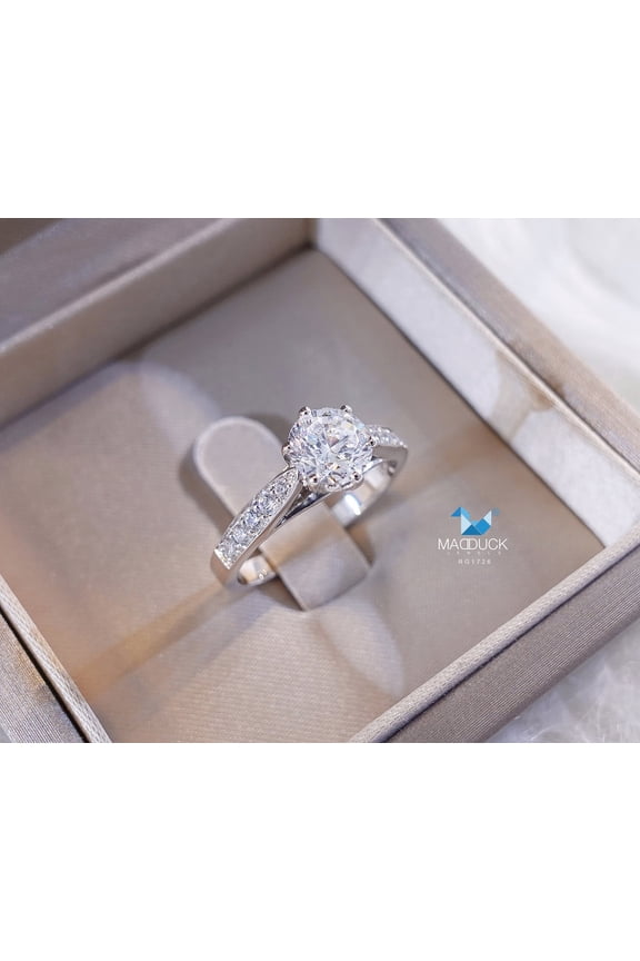 1.00 Cts Cubic Zirconia / Sterling Silver 925 Ring / Rhodium plated Nickel-Free / MadDuckJewels RG1726 / Thailand Jewelry