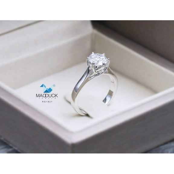 1.00 Cts Cubic Zirconia / Sterling Silver 925 Ring / Rhodium plated Nickel-Free / MadDuckJewels RG1927 / Thailand Jewelry