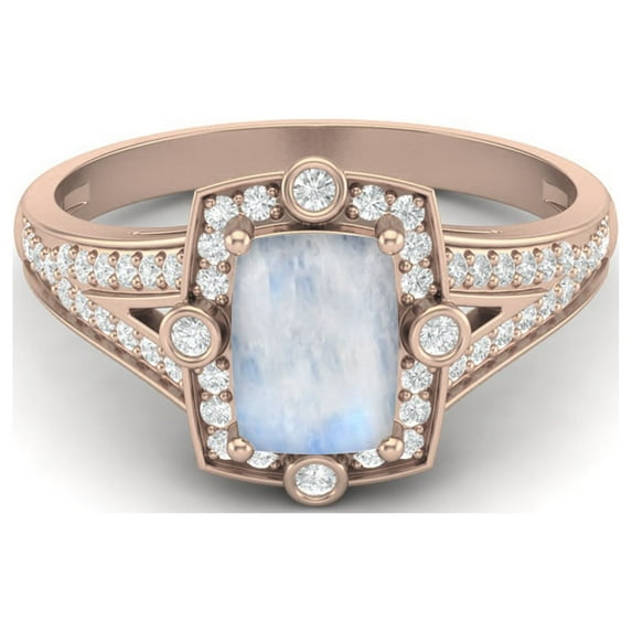 1.00 Cts Cushion Moonstone 925 Sterling Silver Rose Vermeil Solitaire Split Shank Women Valentines Day Gifts Ring