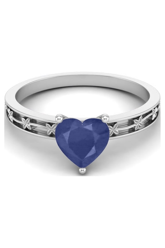 1.00 Cts Heart Sapphire Cz 925 Sterling Silver Solitaire Flower Engraved Shank Valentines Day Gifts Ring
