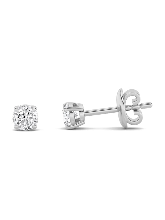 F-Color Diamond Solitaire Stud Earrings For Women, 1.00 CTTW, 14K White Gold over Sterling Silver