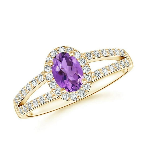 1.00 Ctw Oval Amethyst Solitaire Accents 925 Silver Yellow Plated Women Ring Size US- 6