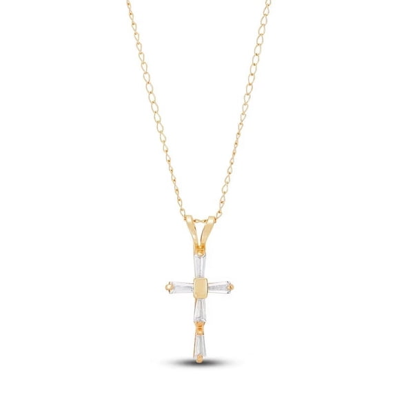 1.00 T.C.W Baguette Cut Genuine Diamond Unique Faith Cross Pendant Necklace for Ladies Solid 18K Yellow Gold With 18 inches chain