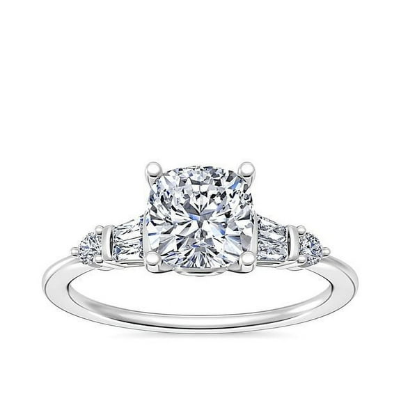 1.00 T.C.W Beautiful Solitaire with Accents Style Engagement Ring in Cushion Cut Real Diamond for Women Solid 14K White Gold Size 7