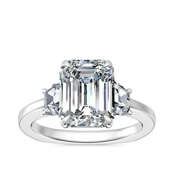 1.00 T.C.W Brilliant Emerald Cut Natural Diamond Wonderful Three Stone Engagement Ring for Women Solid 14K White Gold Size 3
