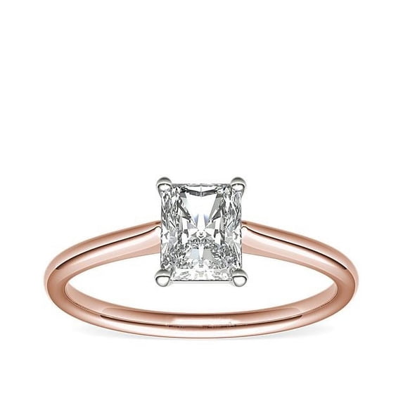 1.00 T.C.W Brilliant Radiant Cut Natural Diamond Latest Design Solitaire with Accents Engagement Ring for Women Solid 18K Rose Gold Size 3