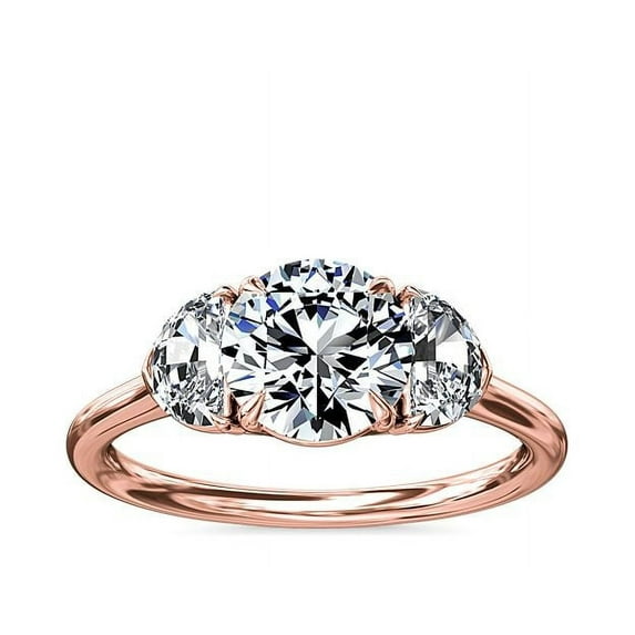 1.00 T.C.W Brilliant Round Cut Natural Diamond Wonderful Three Stone with Accents Engagement Ring for Women Solid 14K Rose Gold Size 3