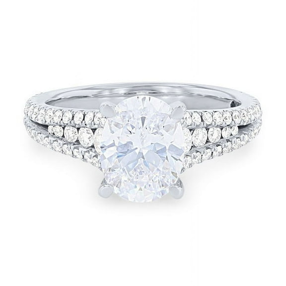 1.00 T.C.W Color F-G Clarity VS1 Stunning Oval Real Diamond Solitaire with Accents Engagement Ring for her Solid 14K White Gold Size 7