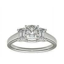 1.00 T.C.W Excellent Cushion Cut Real Diamond Wonderful Three Stone Engagement Ring for her Solid 14K White Gold Size 7