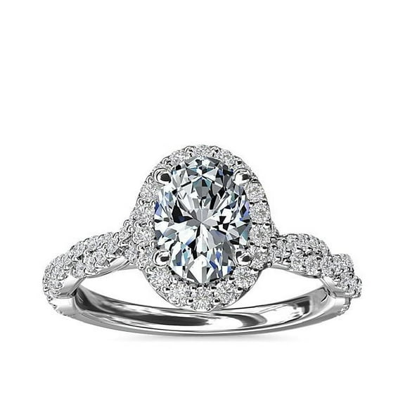 1.00 T.C.W Excellent Oval Cut Natural Diamond Latest Design Solitaire with Accents Beautiful Ring for Anniversary Solid 14K White Gold Size 7