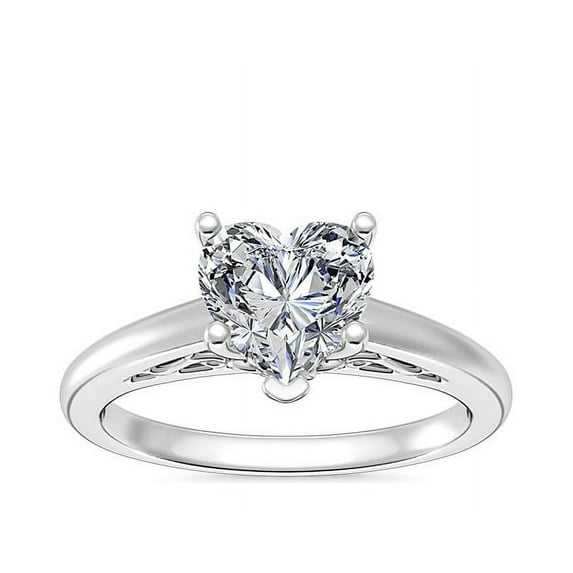 1.00 T.C.W Heart Shaped Genuine Diamond Stunning Solitaire Wedding Ring for Women Solid 14K White Gold Size 3.5