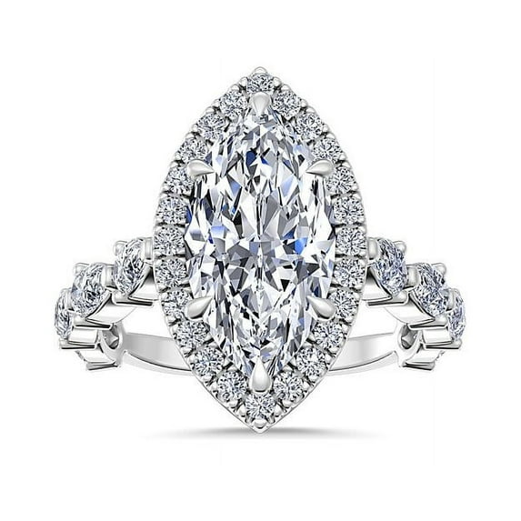 1.00 T.C.W Marquise Shape Natural Diamond Latest Design Solitaire with Accents Wedding Ring for Ladies Solid 14K White Gold Size 8
