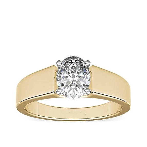 1.00 T.C.W Oval Shape Natural Diamond Latest Design Solitaire Wedding Ring for Ladies Solid 14K Yellow Gold Size 8
