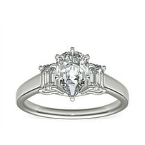 1.00 T.C.W Pear Cut Real Diamond Stunning Three Stone Designer Ring for Wedding Solid 14K White Gold Size 7