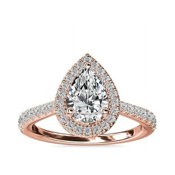 1.00 Ct Pear Cut Solitaire Natural Diamond (F-G/VS1) Latest Design Ring for Engagement Solid 14K Rose Gold Size 8 by Diamond-Capitals