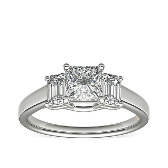 1.00 T.C.W Princess Shaped Genuine Diamond Stunning Three Stone Wedding Ring for Women Solid 950 Platinum Size 3.5