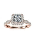 thumbnail image 1 of 1.00 T.C.W Princess Shaped Real Diamond New Design Solitaire with Accents Wedding Ring for Women Solid 18K Rose Gold Size 3.5, 1 of 9