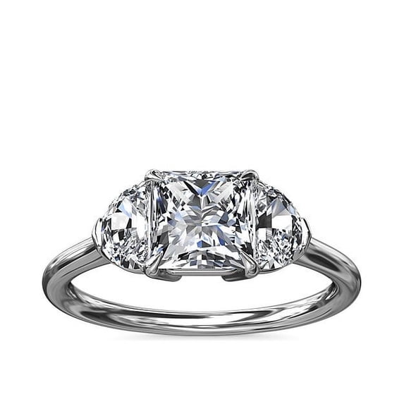 1.00 T.C.W Princess Shaped Real Diamond New Design Three Stone Wedding Ring for Women Solid 18K White Gold Size 3.5