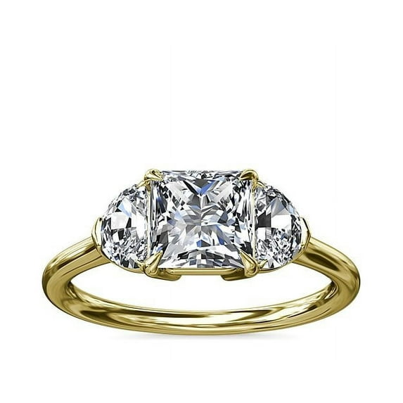 1.00 T.C.W Princess Shaped Real Diamond New Design Three Stone Wedding Ring for Women Solid 18K Yellow Gold Size 3.5