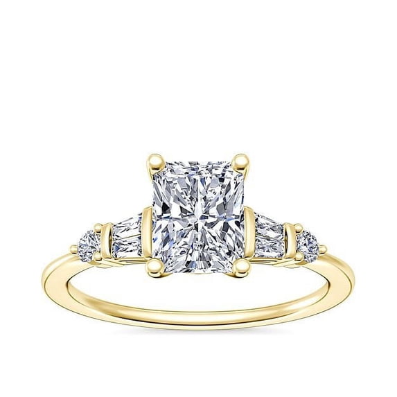 1.00 T.C.W Radiant Shaped Genuine Diamond Stunning Solitaire with Accents Wedding Ring for Women Solid 14K Yellow Gold Size 3.5