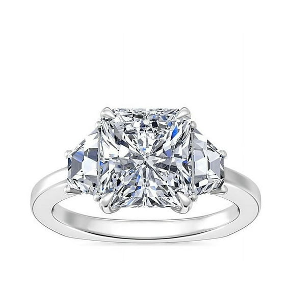 1.00 T.C.W Radiant Shaped Genuine Diamond Stunning Three Stone Wedding Ring for Women Solid 950 Platinum Size 3.5