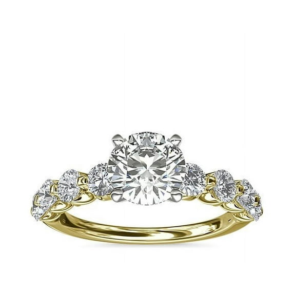 1.00 T.C.W Round Shaped Real Diamond New Design Solitaire with Accents Wedding Ring for Women Solid 18K Yellow Gold Size 3.5
