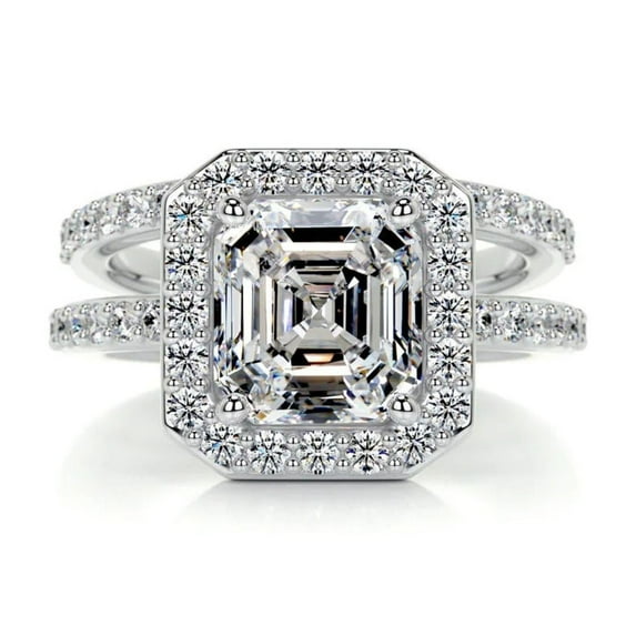 1.00 TCW Asscher Cut Bridal Set Wedding Ring 18K White Gold