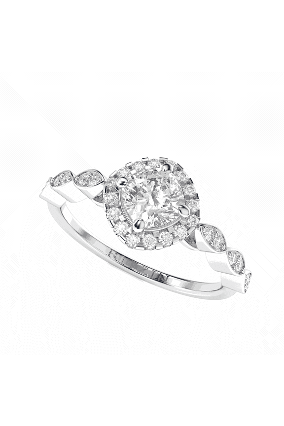 1.00 TCW Cushion Cut Halo Engagement Ring 10K White Gold
