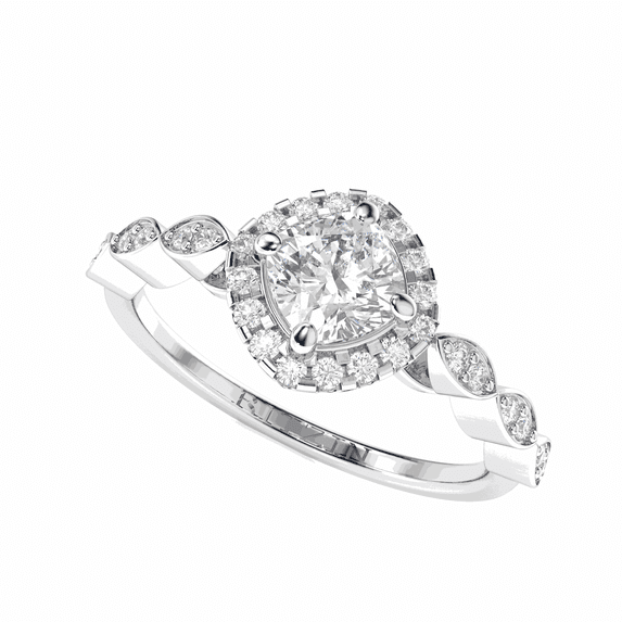 1.00 TCW Cushion Cut Halo Engagement Ring 18K White Gold